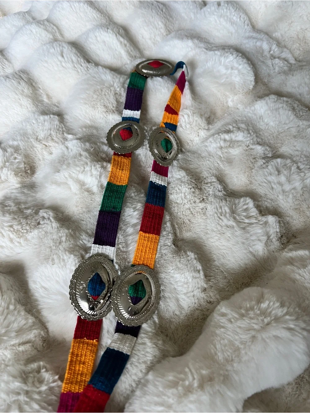 Colorful Woven Western Southwestern Multi-Color Belt with Silver Conchos